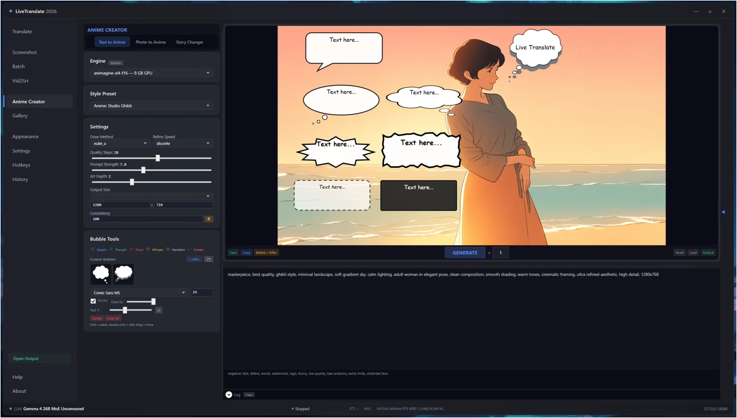 Live Translate generating anime art with speech bubbles